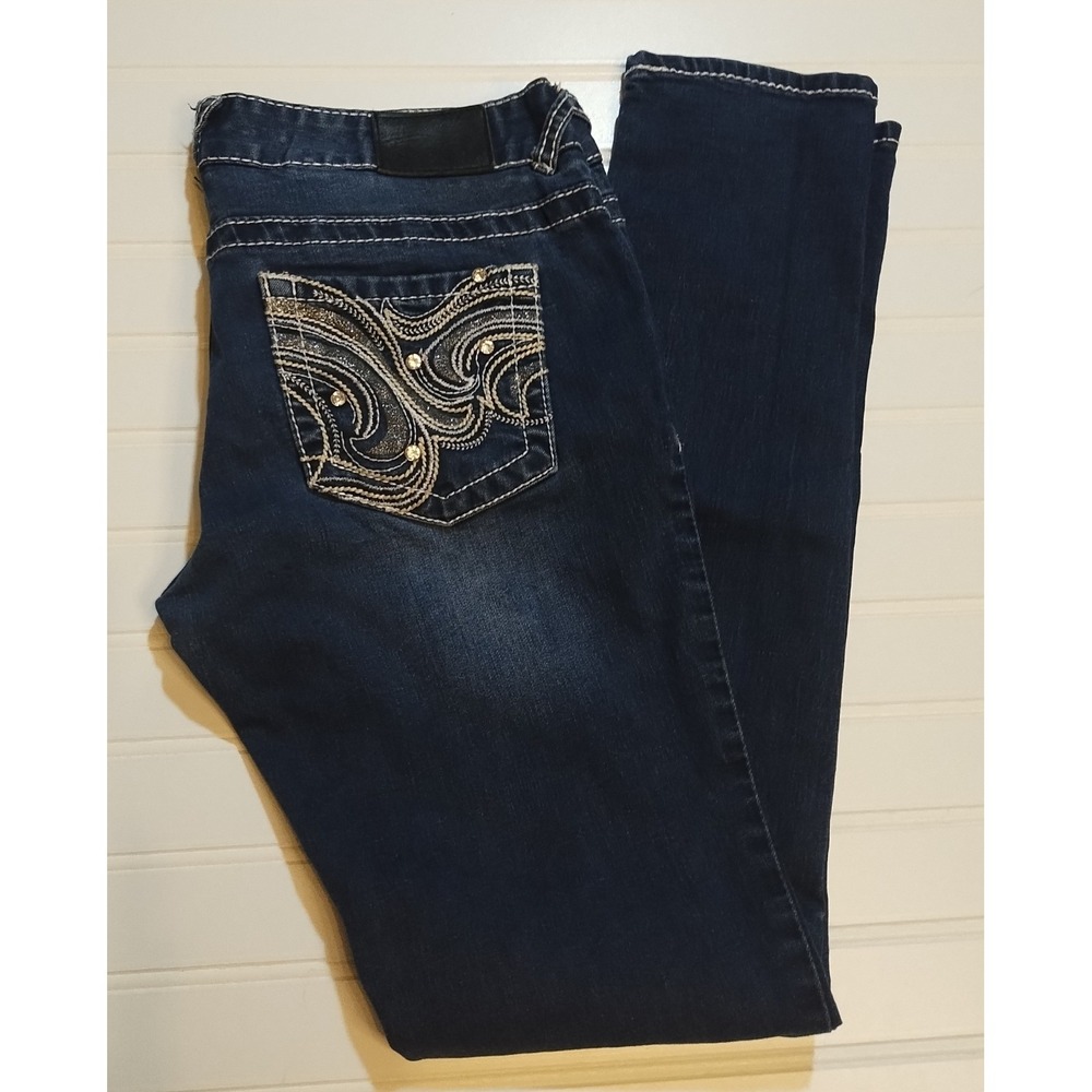 Vanity Premium Collection Slim Jeans Dark Wash Bling Embroidered 28W x 32L Women
